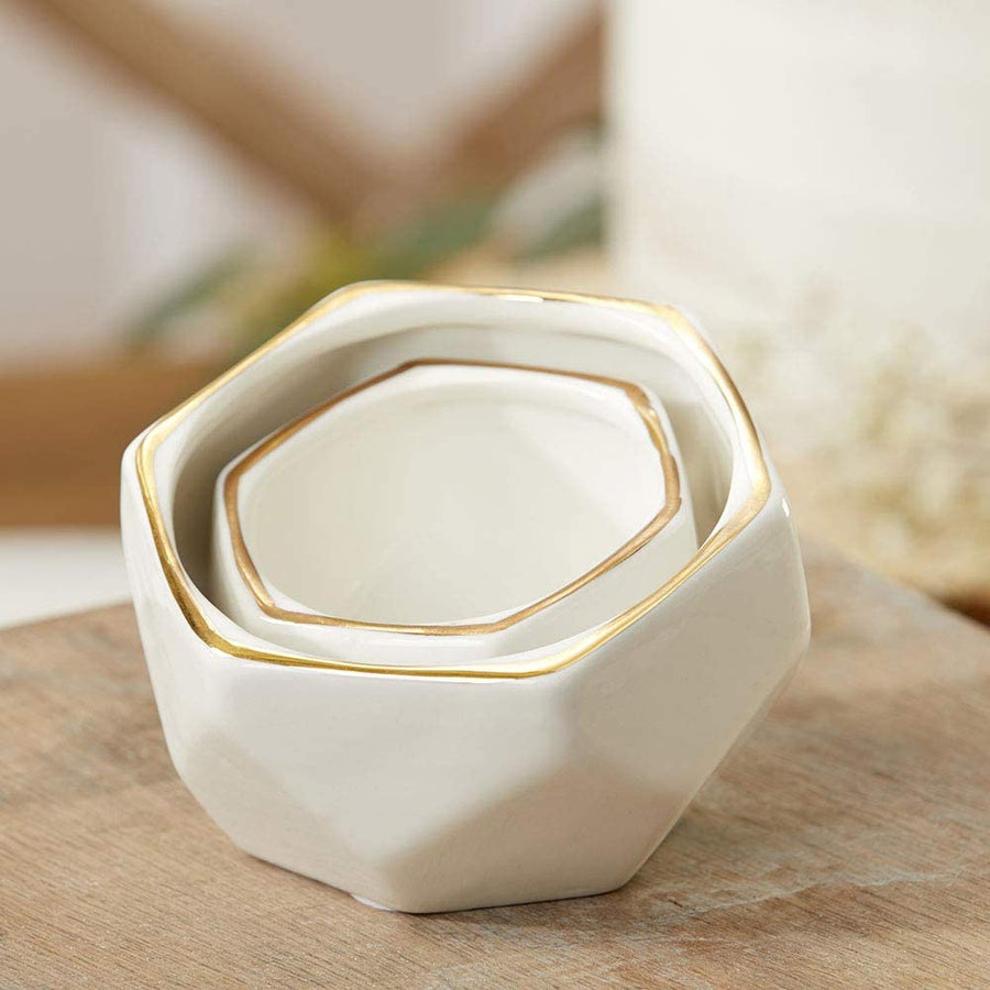 GeoChic White Ceramic Planter Duo (Set of 2) - Bumble Plants